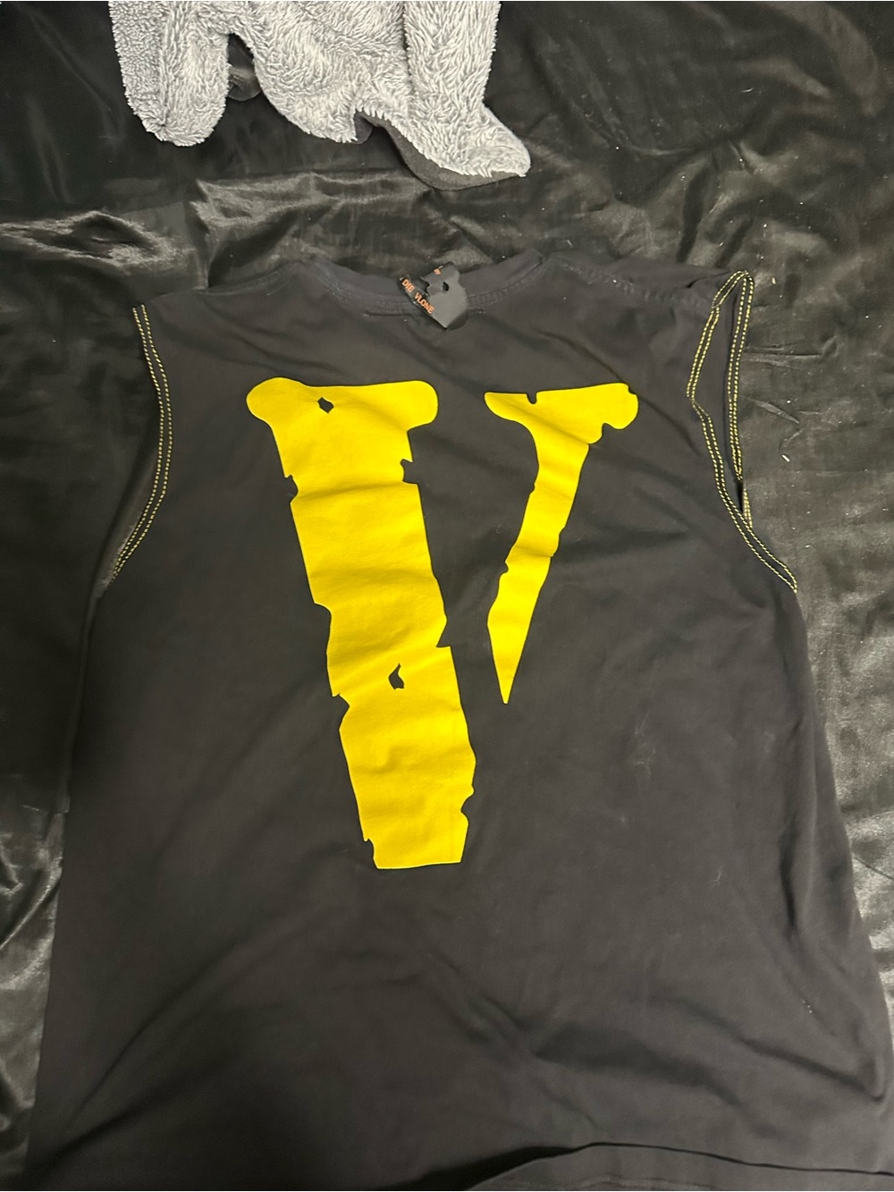 VLONE Black Tank Top with Large Yellow V Graphic